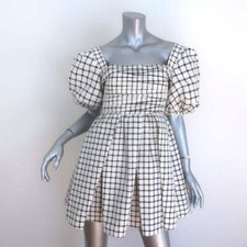 Mini vestido auto-retrato xadrez monocromático manga folhada creme tafetá tamanho 0 NOVO comprar usado  Enviando para Brazil