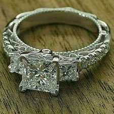 Anel de noivado de ouro branco 14k corte princesa diamante 2,90 quilates simulado no tamanho 8,5 comprar usado  Enviando para Brazil