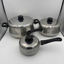Conjunto de 3 panelas de aço inoxidável vintage Megaware - 5 1/2 + 3 + 1 quarto França comprar usado  Enviando para Brazil