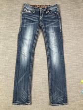 Jeans feminino Rock Revival 27 azul Zoey reto bordado desgastado cintura baixa comprar usado  Enviando para Brazil