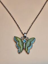 Colar de cristal azul claro folheado a prata borboleta esmalte verde Sheik gasto!! comprar usado  Enviando para Brazil