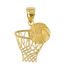 Cesta de basquete de ouro amarelo 14k, aro com pingente/charme de bola, feita nos EUA comprar usado  Enviando para Brazil