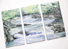 painel de arte cerâmica prancha azulejo | cerâmica pintada cena do rio vintage tríptico vintage comprar usado  Enviando para Brazil