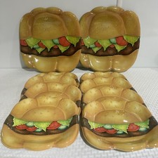 8 pratos usados de plástico para festa piquenique 9" design de hambúrguer e 2 pratos de 13", usado comprar usado  Enviando para Brazil