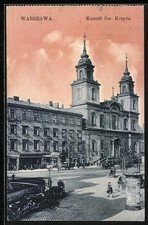 Warszawa, Kosciol Sw. Krzyza, pocztówka 1919 , używany na sprzedaż  Wysyłka do Poland