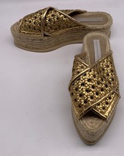 Sandálias Stella McCartney ouro vime plataforma cruzada espadrille tamanho 36 EUA 6 comprar usado  Enviando para Brazil
