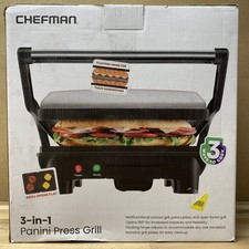 Chefman 3 em 1 Grelha Elétrica Interna Panini Press Grill NOVA CAIXA ABERTA TESTADA comprar usado  Enviando para Brazil
