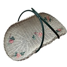 Cesta de reunião vintage de vime vime decoupage floral branca e verde 19x10 comprar usado  Enviando para Brazil
