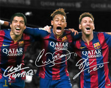 Foto autografada impressa Lionel Messi Neymar Jr Luis Suarez Barcelona assinada, usado comprar usado  Enviando para Brazil
