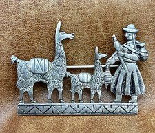 Broche de trabalho antigo 1960 Peru prata esterlina lhama alpaca quíchua menina recorte comprar usado  Enviando para Brazil