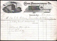Crown Manufacturing Co - 1902 Phelps NY - Broca - História Rara Carta Cabeça Bill comprar usado  Enviando para Brazil
