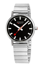 Mondaine Classic 36mm mostrador preto pulseira de prata relógio oficial Swiss Railways comprar usado  Enviando para Brazil