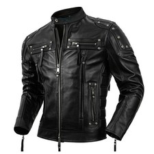 Jaqueta de motociclista masculina de couro preta | Couro de vaca genuíno | Slim Fit motociclista C comprar usado  Enviando para Brazil