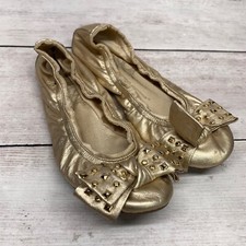 Sapatos baixos de balé Corso Como Ballasox dourado tamanho 6 avião de viagem comprar usado  Enviando para Brazil