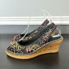 Usado, Antigo Y2k Eric Michael Preto Boho Floral Bordado Espadrille Salto Cunha - 40 comprar usado  Enviando para Brazil
