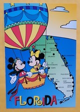 Cartão postal vintage - Flórida - Mickey Mouse - Minnie Mouse - Balão de ar quente - Mapa comprar usado  Enviando para Brazil