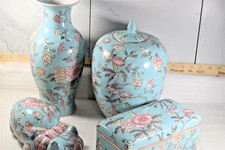 Conjunto de 4 peças JC Penney Classic Traditions pintado à mão vaso frasco bugigangas caixa gato, usado comprar usado  Enviando para Brazil