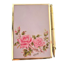 Notebook e caneta vintage Stratton Inglaterra rosa rosas bolsa bronze tom dourado comprar usado  Enviando para Brazil