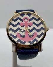 Relógio masculino GENEVA PLATINUM nova bateria mostrador âncora náutico pulseira azul caixa dourada comprar usado  Enviando para Brazil