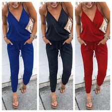 Macacão feminino sem mangas gola V profundo cordão cintura com cinto calça longa romper comprar usado  Enviando para Brazil