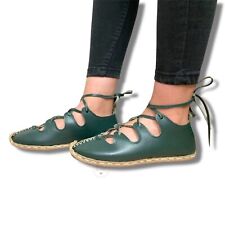 Sandália Feminina Ren Fair Couro Verde Personalizada Feita à Mão Sapatos de Festival Renascentista comprar usado  Enviando para Brazil