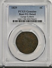 Moeda de 1 centavo grande 1829 PCGS genuína BENT-VG detalhes CARTAS GRANDES 1663 comprar usado  Enviando para Brazil