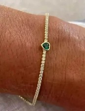 Pulseira de tênis elegante esmeralda simulada corte coração 5 quilates folheada a ouro amarelo 14K comprar usado  Enviando para Brazil