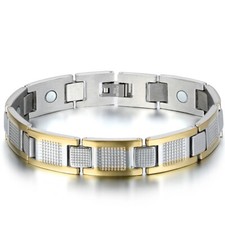 Pulseira magnética masculina prata ouro dois tons aço inoxidável link terapia golfe comprar usado  Enviando para Brazil