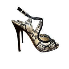 Sandália Jimmy Choo London salto peep toe pele de cobra tamanho 8 38 acabamento em couro envernizado UE comprar usado  Enviando para Brazil