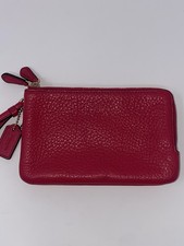 Usado, Carteira Coach fúcsia couro pebbled vermelho bolsa de pulso embreagem zíper duplo em excelente estado usado comprar usado  Enviando para Brazil