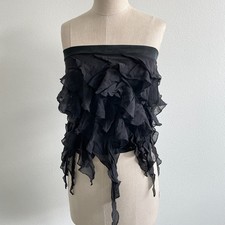 Y2K Bebe Top Feminino S Fada de Seda Preta Sem Alças Babado Festa Whimsygoth Festival comprar usado  Enviando para Brazil