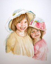 Retrato da sua foto - 2 CRIANÇAS - Pintura original em aquarela 16x12 polegadas  comprar usado  Enviando para Brazil