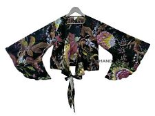 Usado, Blusa cropped preta manga sino hippie estampa floral frente gravata ajustável algodão puro comprar usado  Enviando para Brazil