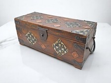 Caixa de armazenamento de madeira vintage original antiga feita à mão de metal ajustada comprar usado  Enviando para Brazil