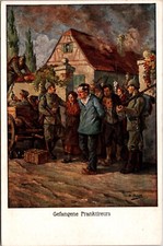 Cartão postal de artista soldados prendendo pessoas reunindo prisioneiros francos comprar usado  Enviando para Brazil