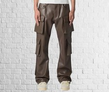 Look Bold Edge: Calças masculinas de couro de cordeiro bronzeadas da moda comprar usado  Enviando para Brazil