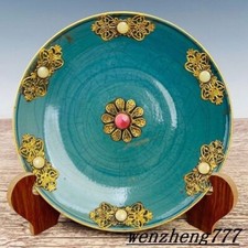10" coleção China canção dinastia chai forno porcelana dourado incrustado prato de gema comprar usado  Enviando para Brazil