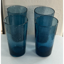 Conjunto de 4 copos de vidro bolha ardósia soprada à mão azul em forma de V 6 1/8 "altura comprar usado  Enviando para Brazil