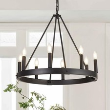 Candelabro de roda de vagão de fazenda 8 luzes, Lustres redondos pretos D24" para di... comprar usado  Enviando para Brazil