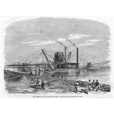 Dragas e elevadores no trabalho SUEZ CANAL - Estampa antiga 1869 comprar usado  Enviando para Brazil