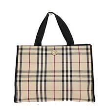 Usado, Bolsa tote BURBERRY logotipo Nova xadrez couro lona bege preta 05KA814 comprar usado  Enviando para Brazil