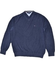 Suéter masculino Tommy Hilfiger gola V grande azul marinho algodão BC08 comprar usado  Enviando para Brazil
