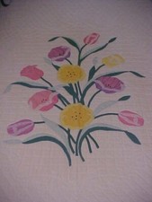 Colcha, buquê floral, de um kit; rosa roxo amarelo aplicado (década de 1930) comprar usado  Enviando para Brazil
