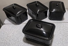 4 Vintage Todo PRETO ESMALTE Geladeira CAIXA Tampa com Alça Armazenamento Fazenda comprar usado  Enviando para Brazil
