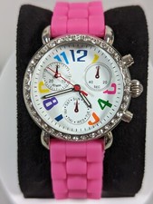 Relógio feminino mostrador branco índices coloridos cristal acento tom prata estojo rosa comprar usado  Enviando para Brazil
