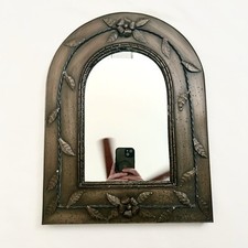 Antigo Espelho de Estanho Mexicano Arte Folclórica Criada FLORAL QUADRO 3-D Decoração Feita à Mão 16" comprar usado  Enviando para Brazil