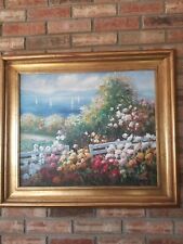 Pintura acrílica paisagem assinada L. Ortiz veleiros Cottagecore arte decoração para casa comprar usado  Enviando para Brazil