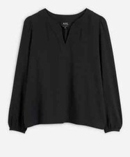 A.P.C. Blusa feminina Virginie mistura de lã crepe preta gola V tamanho 38 Paris EUA 4-6 comprar usado  Enviando para Brazil