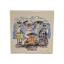 Usado, Vintage Jim Walker Azulejo Pintado à Mão Barbados Market 6x6” Cortiça Traseira Novo Sem Caixa comprar usado  Enviando para Brazil