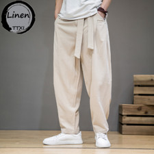 Calça masculina de linho algodão cintura elástica casual harém solta calça tradicional comprar usado  Enviando para Brazil